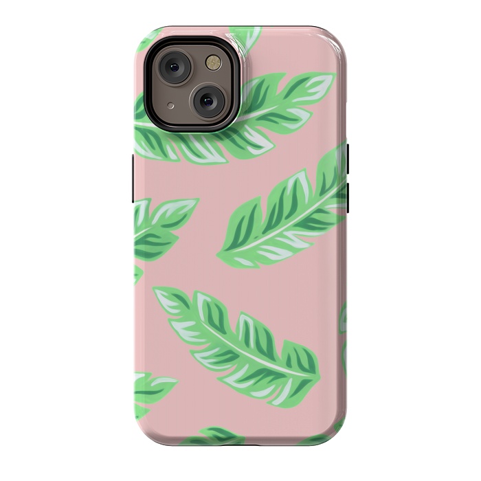 iPhone 14 StrongFit Pink Tropical Palm Leaf Print by Becky Starsmore