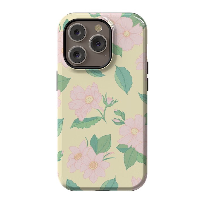iPhone 14 Pro StrongFit Yellow Pastel Floral Print by Becky Starsmore