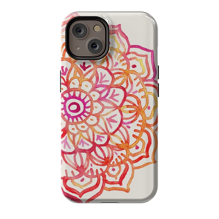 iPhone 14 StrongFit Watercolor Mandala in Sunset Colors by Micklyn Le Feuvre