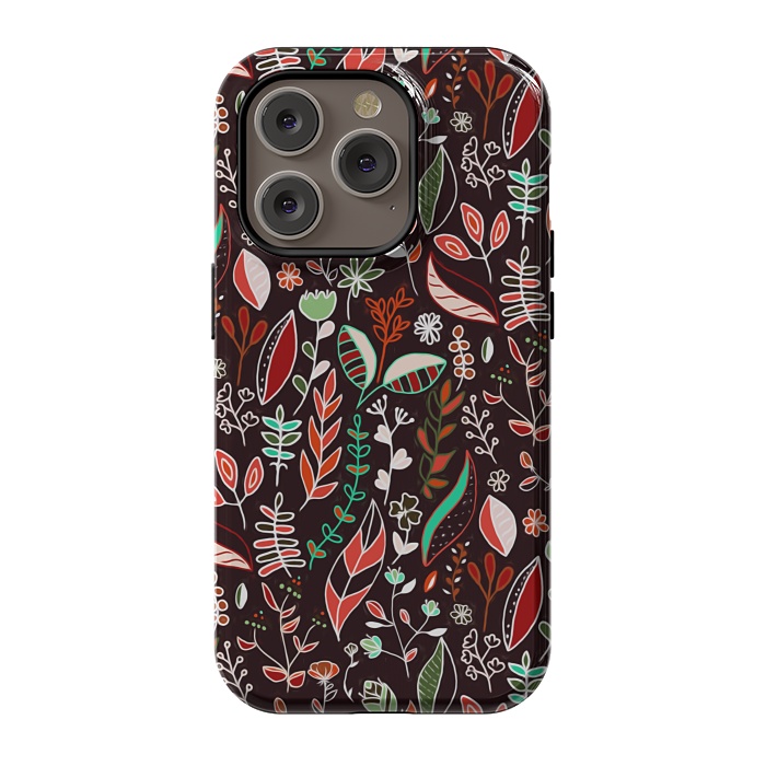 iPhone 14 Pro StrongFit Autumn Nature Doodle On Brown  by Tigatiga