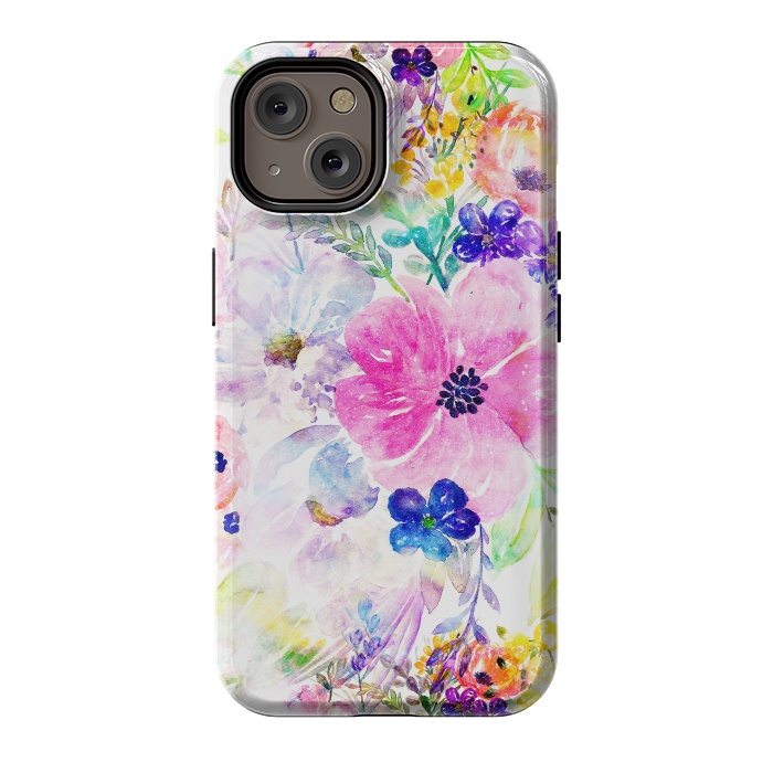 iPhone 14 StrongFit Pretty watercolor floral hand paint design by InovArts