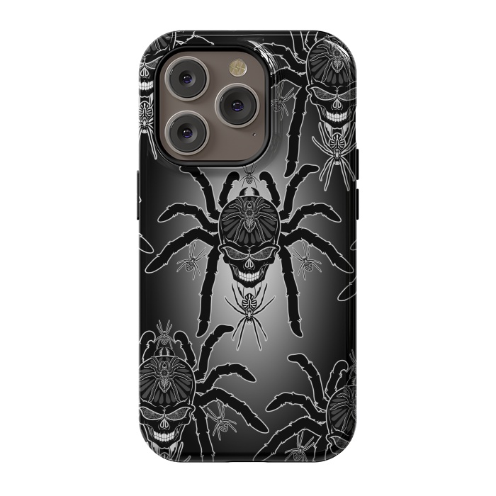 iPhone 14 Pro StrongFit Spider Skull Tattoo Black and Whi by BluedarkArt