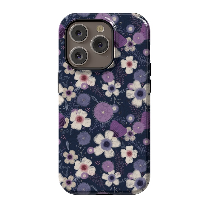 iPhone 14 Pro StrongFit Navy & Purple Floral by Noonday Design