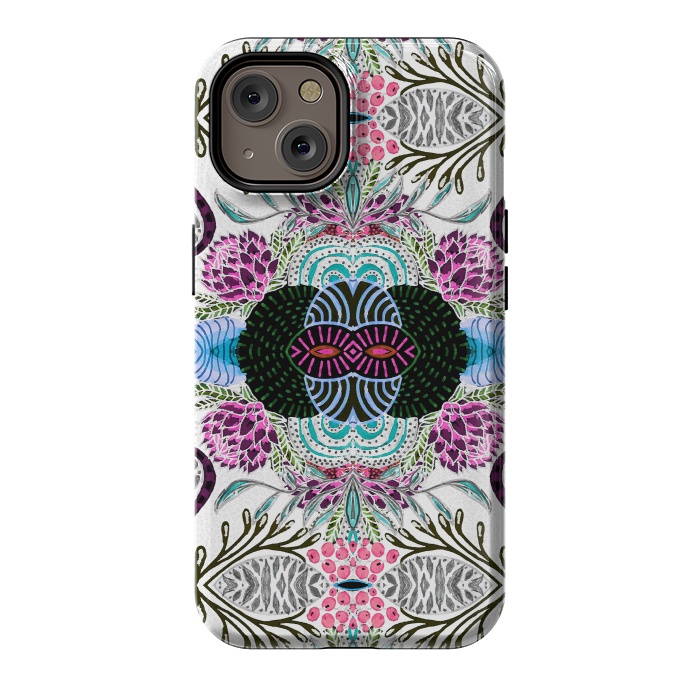iPhone 14 StrongFit Whimsical tribal mask abstract design by InovArts