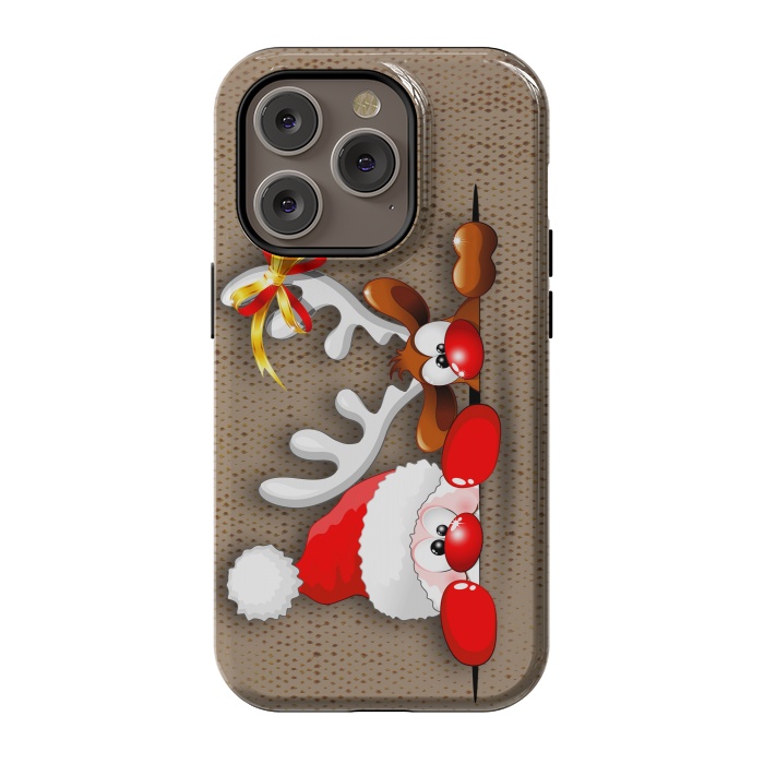 iPhone 14 Pro StrongFit Funny Christmas Santa and Reindeer Cartoon by BluedarkArt