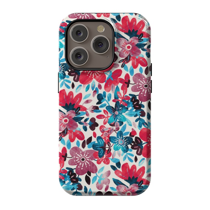 iPhone 14 Pro StrongFit Cheerful Red and Blue Floral Pattern by Micklyn Le Feuvre
