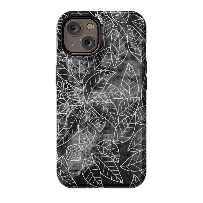 iPhone 14 StrongFit Black and white leaves on marble by Oana 
