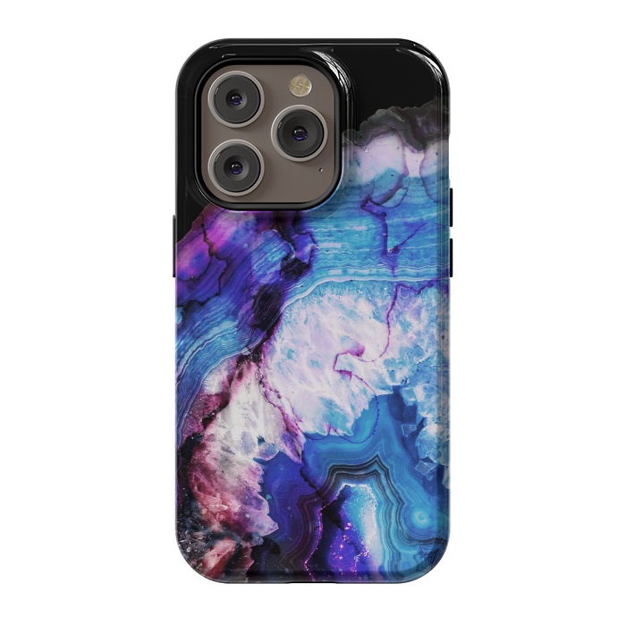 iPhone 14 Pro StrongFit Dark blue purple agate marble  by Oana 