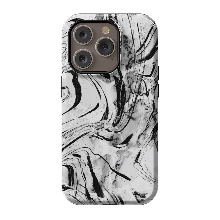 iPhone 14 Pro StrongFit White marble with black brushed stripes  by Oana 