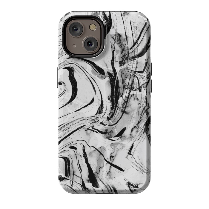 iPhone 14 StrongFit White marble with black brushed stripes  by Oana 