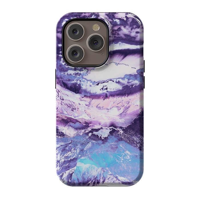 iPhone 14 Pro StrongFit Purple blue sunset mountain landscape art by Oana 