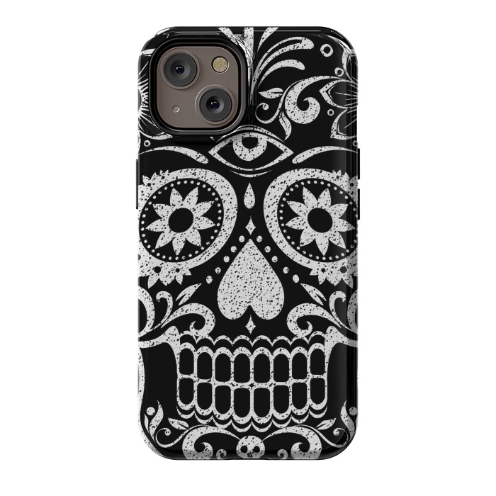 iPhone 14 StrongFit White glitter day of the dead sugar skull - Halloween by Oana 