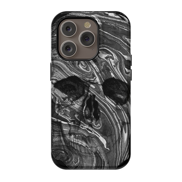 iPhone 14 Pro StrongFit Black and white marble skull - Halloween by Oana 