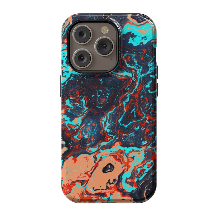 iPhone 14 Pro StrongFit Black Marble Colorful Waves by Art Design Works