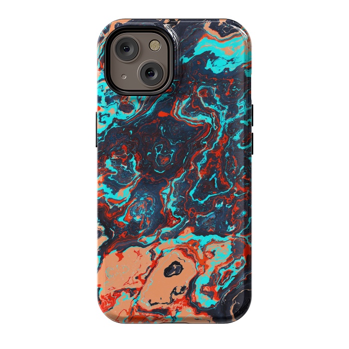 iPhone 14 StrongFit Black Marble Colorful Waves by Art Design Works