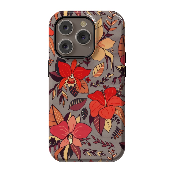 iPhone 14 Pro StrongFit Red Tropical Floral by Tigatiga