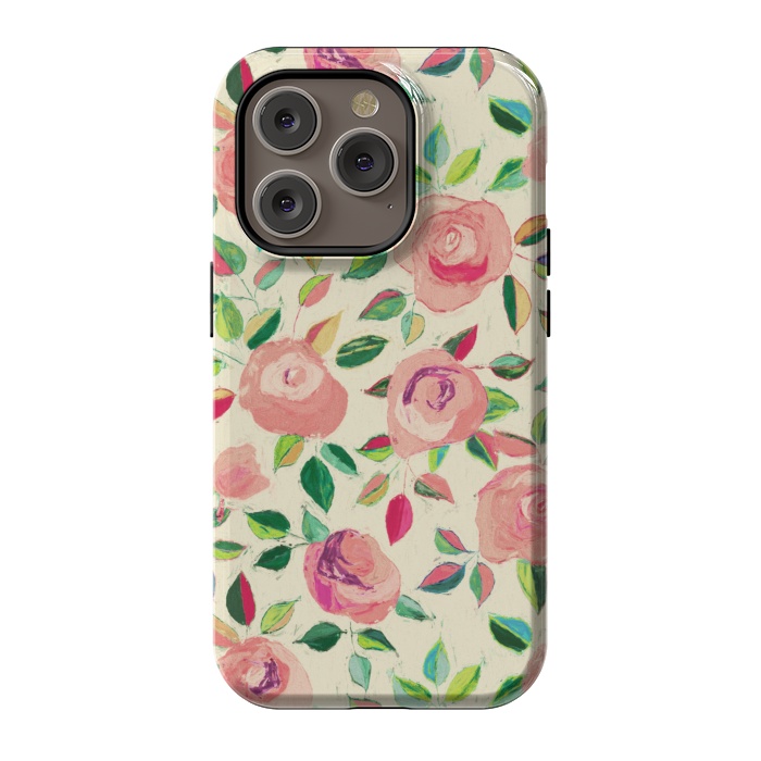 iPhone 14 Pro StrongFit Pink and Peach Rose Pattern in Pastels by Micklyn Le Feuvre