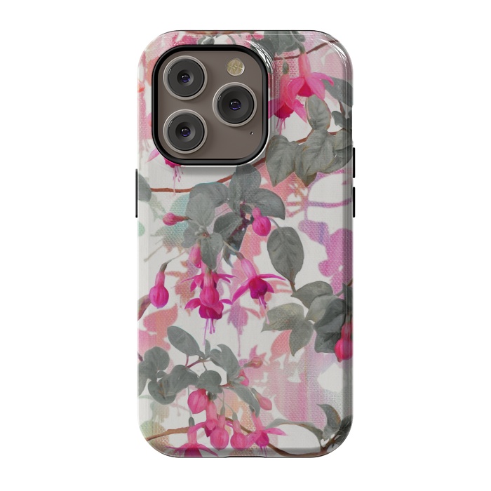 iPhone 14 Pro StrongFit Painted Fuchsia Floral in Pink and Grey  by Micklyn Le Feuvre