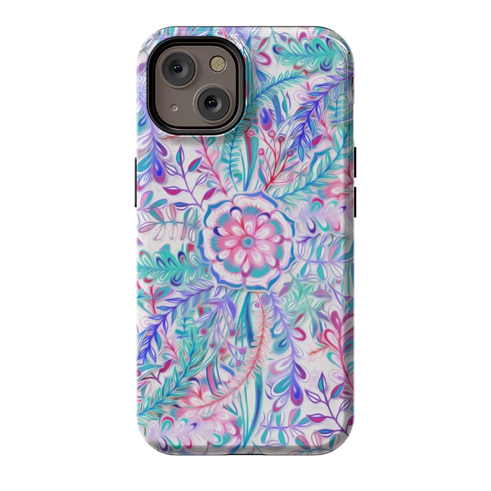iPhone 14 StrongFit Boho Flower Burst in Pink and Blue by Micklyn Le Feuvre