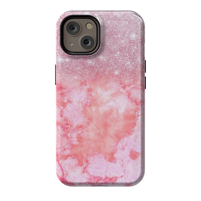 iPhone 14 StrongFit Glitter on Pink Blush Agate  by  Utart