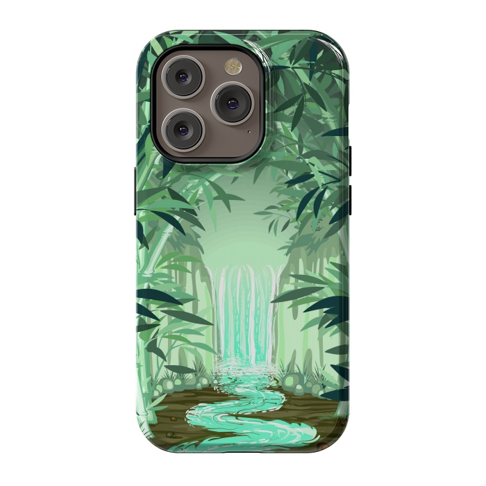 iPhone 14 Pro StrongFit Fluorescent Waterfall on Surreal Bamboo Forest  by BluedarkArt