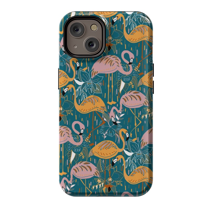 iPhone 14 StrongFit Flamingos On Blue  by Tigatiga