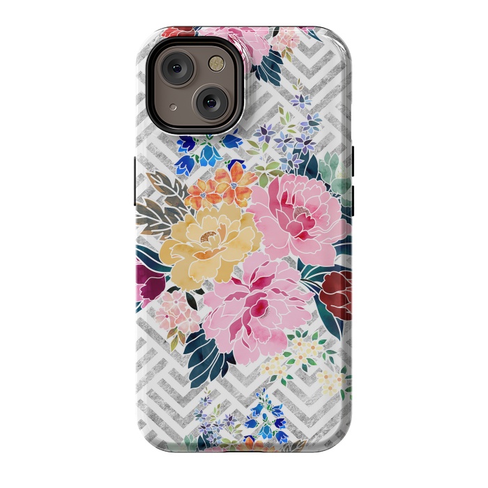 iPhone 14 StrongFit Pretty winter floral and diamond geometric design by InovArts