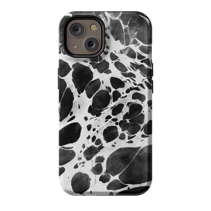 iPhone 14 StrongFit Dark marble with white bubble ink lines by Oana 