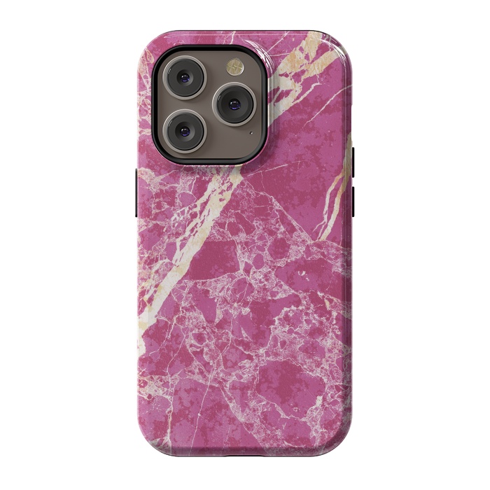 iPhone 14 Pro StrongFit Vibrant Fuchsia pink marble with golden cracks by Oana 