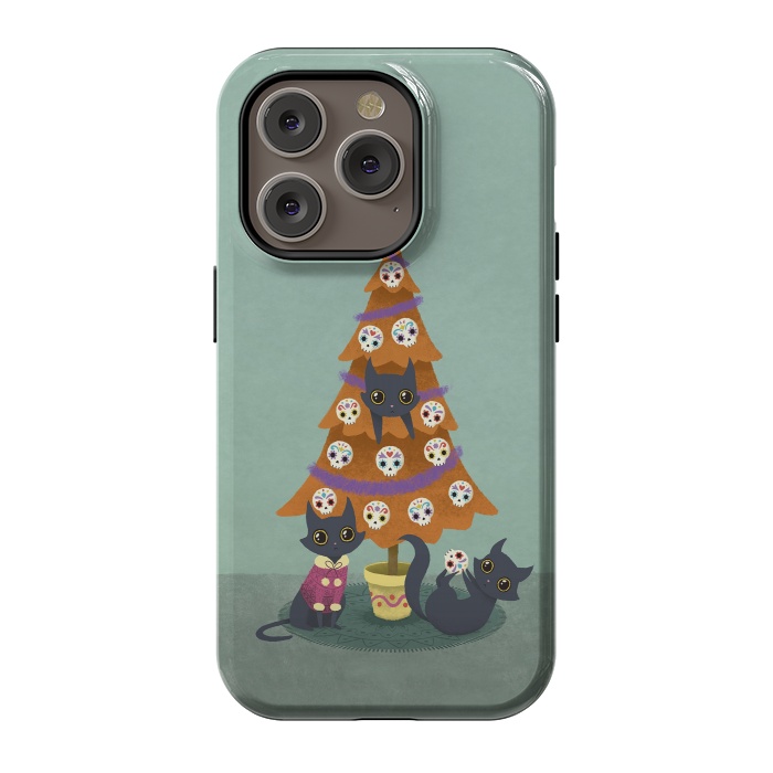 iPhone 14 Pro StrongFit Meowy christmas sugarskulls by Laura Nagel