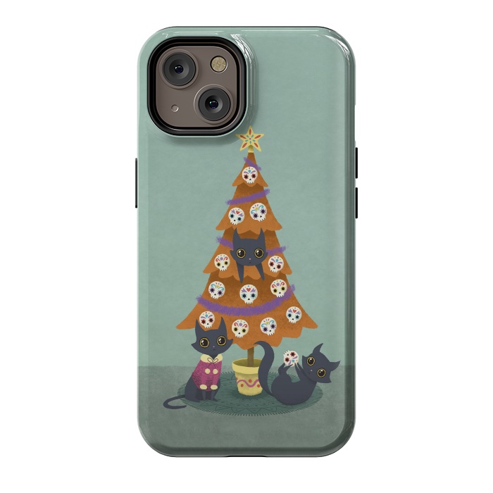 iPhone 14 StrongFit Meowy christmas sugarskulls by Laura Nagel