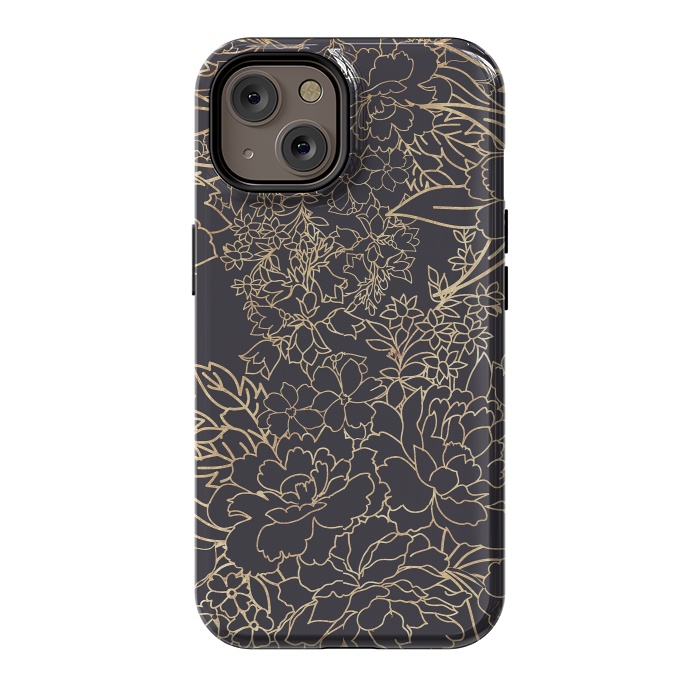 iPhone 14 StrongFit Luxury winter floral golden strokes doodles design by InovArts