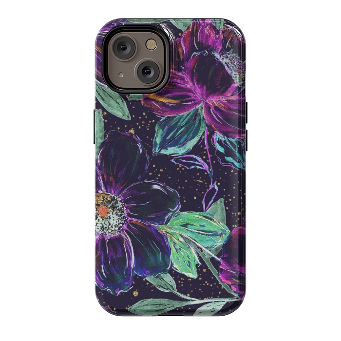 iPhone 14 StrongFit Whimsical hand paint floral and golden confetti design by InovArts