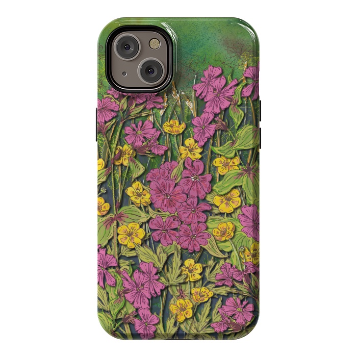 iPhone 14 Plus StrongFit Pink and Yellow Wildflowers by Lotti Brown