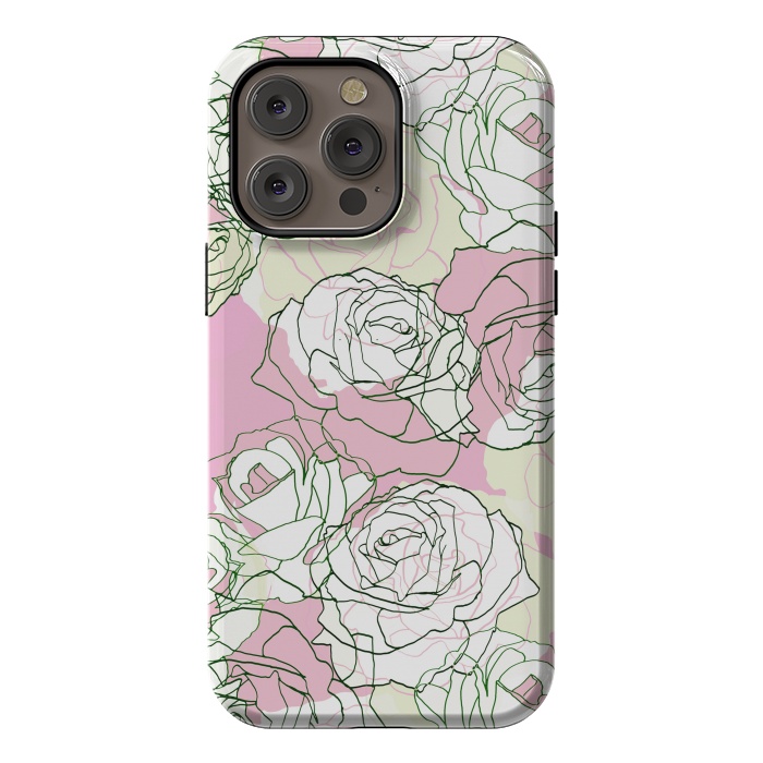 iPhone 14 Pro max StrongFit Pink beige line art roses by Oana 