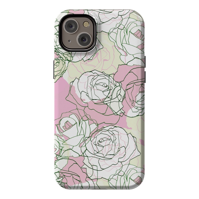 iPhone 14 Plus StrongFit Pink beige line art roses by Oana 