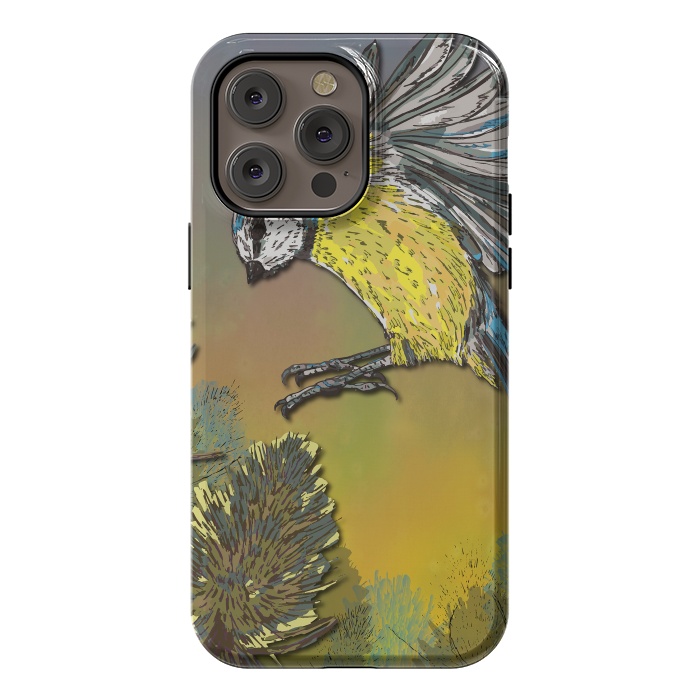 iPhone 14 Pro max StrongFit Blue Tit and Teasels by Lotti Brown