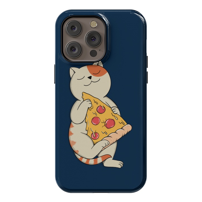 iPhone 14 Pro max StrongFit Cat and Pizza Blue by Coffee Man