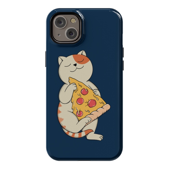 iPhone 14 Plus StrongFit Cat and Pizza Blue by Coffee Man