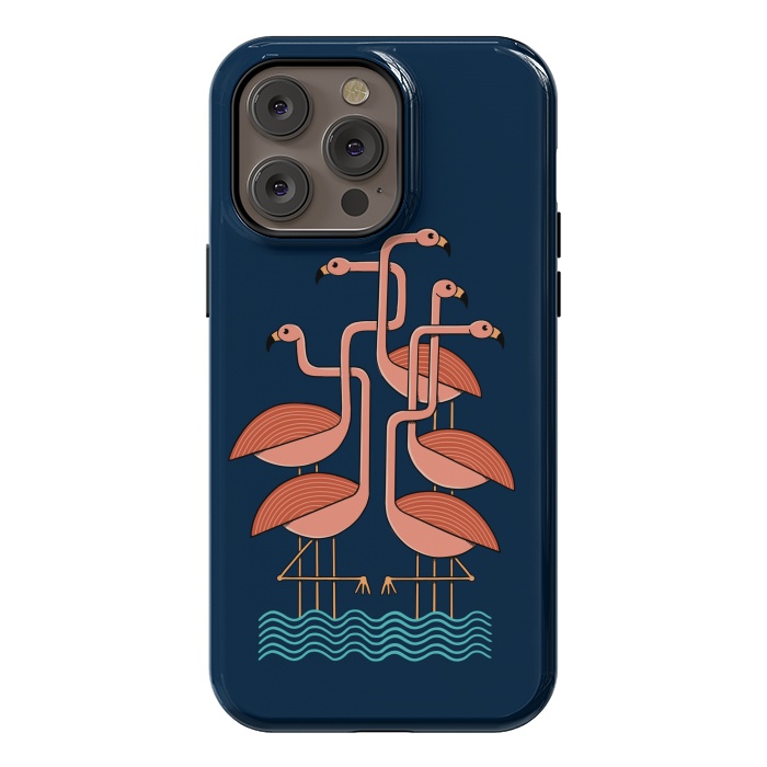 iPhone 14 Pro max StrongFit Flamingos blue by Coffee Man