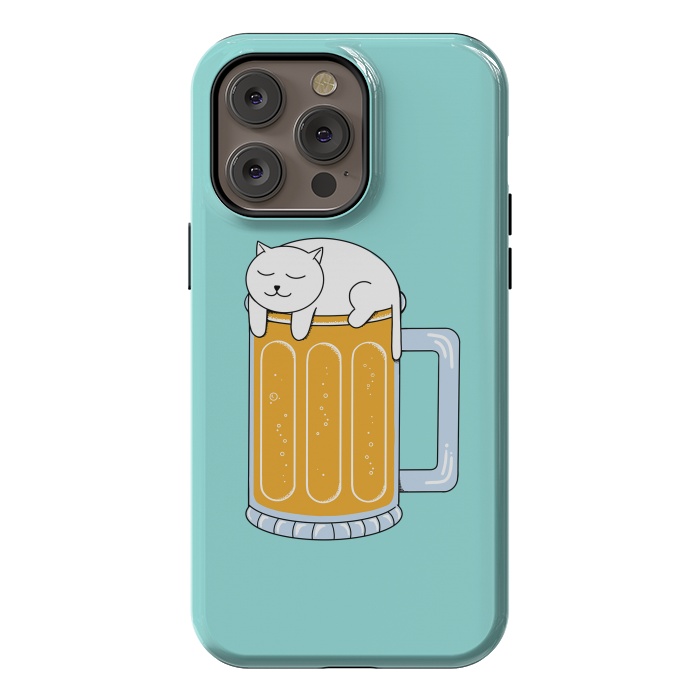 iPhone 14 Pro max StrongFit Cat Beer Green by Coffee Man