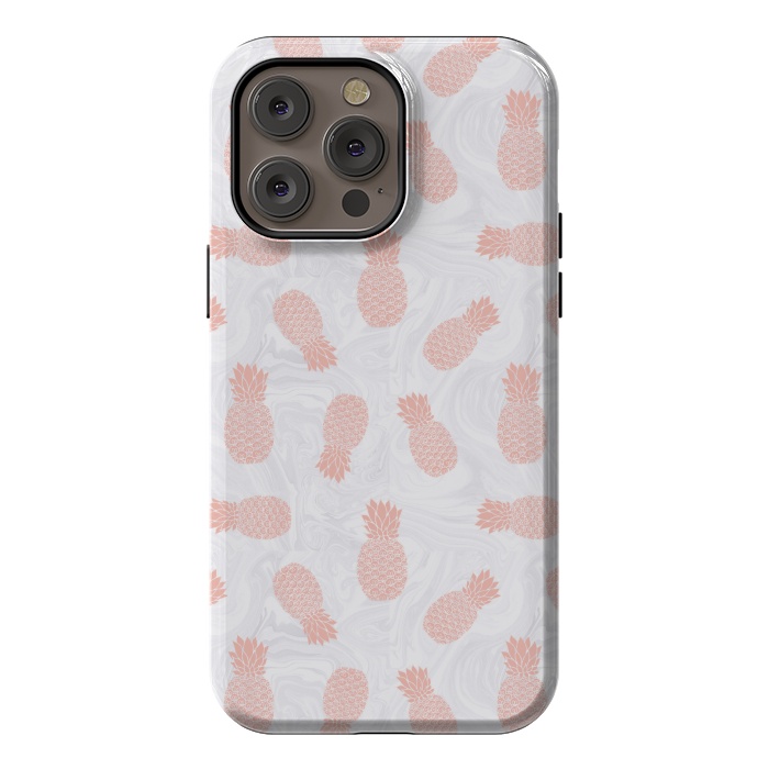 iPhone 14 Pro max StrongFit Pink Pineapples on White Marble by Julie Erin Designs