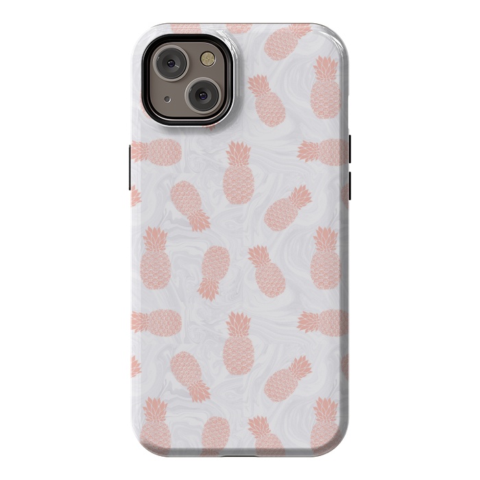 iPhone 14 Plus StrongFit Pink Pineapples on White Marble by Julie Erin Designs
