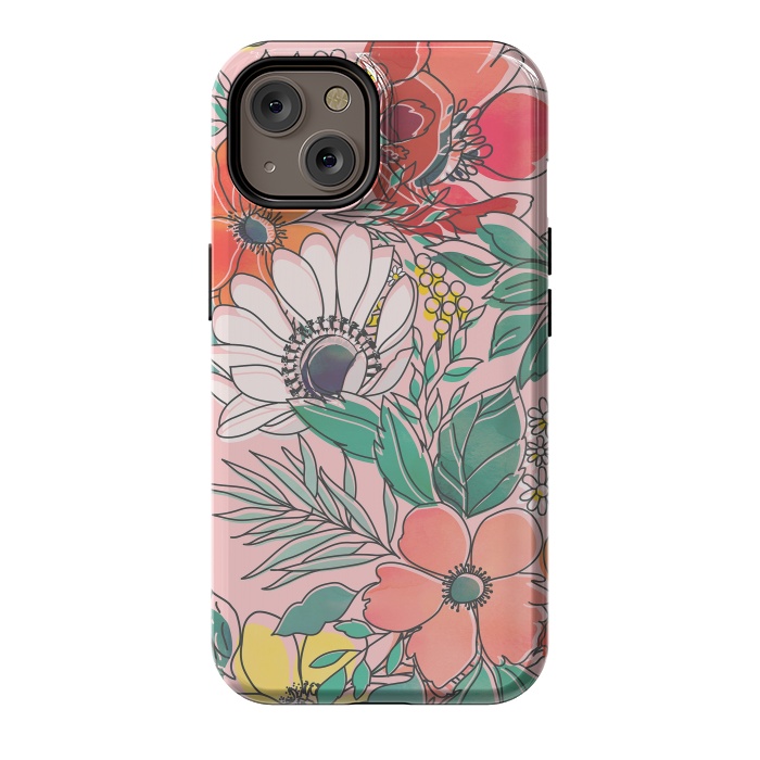 iPhone 14 StrongFit Cute girly pink floral hand drawn design by InovArts
