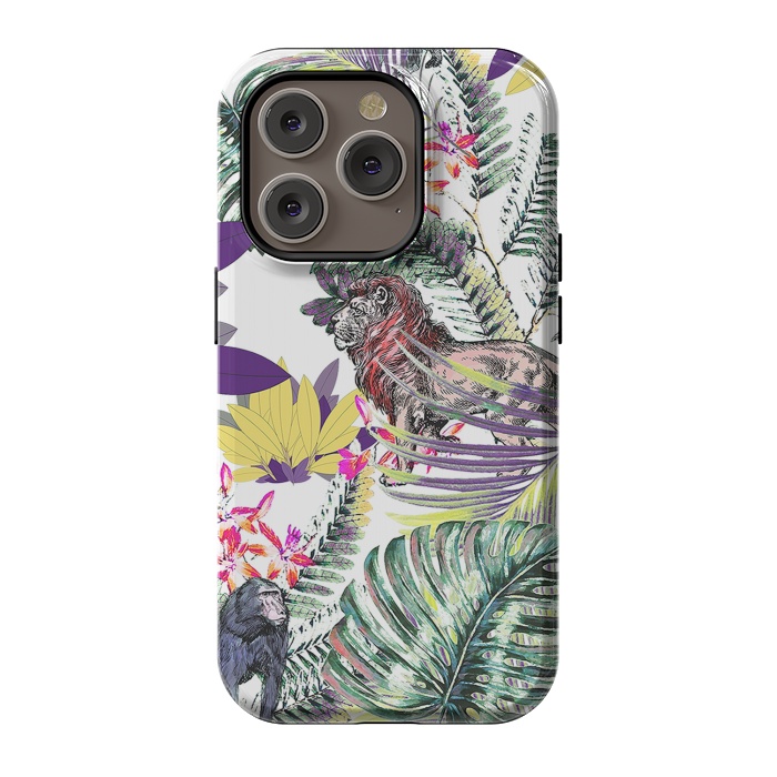 iPhone 14 Pro StrongFit Lion and colorful tropical plants by Oana 
