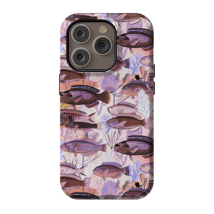 iPhone 14 Pro StrongFit Colorful coral reef and fish botanical pattern by Oana 