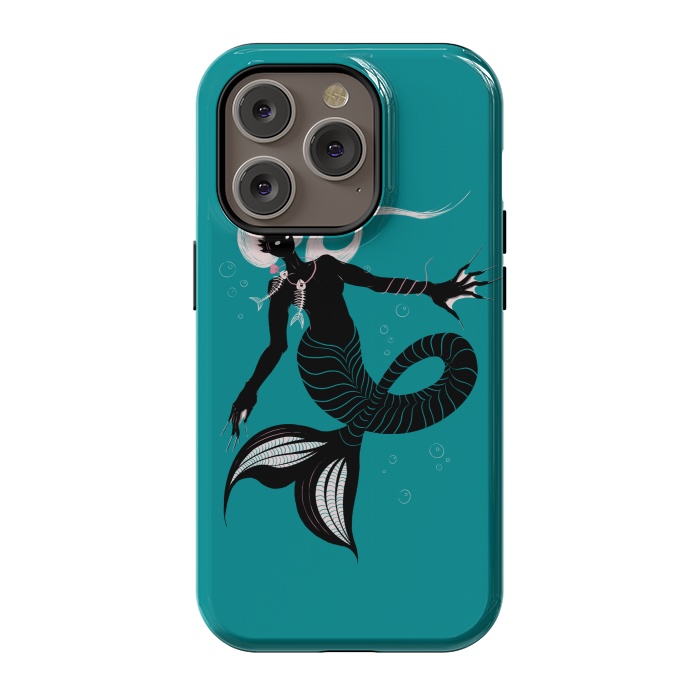 iPhone 14 Pro StrongFit Creepy Mermaid With Fish Skeleton Necklace Dark Art by Boriana Giormova