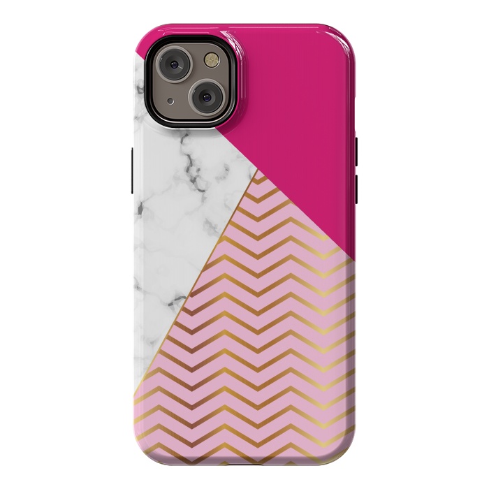 iPhone 14 Plus StrongFit Curved Lines In Marble And Magenta by ArtsCase