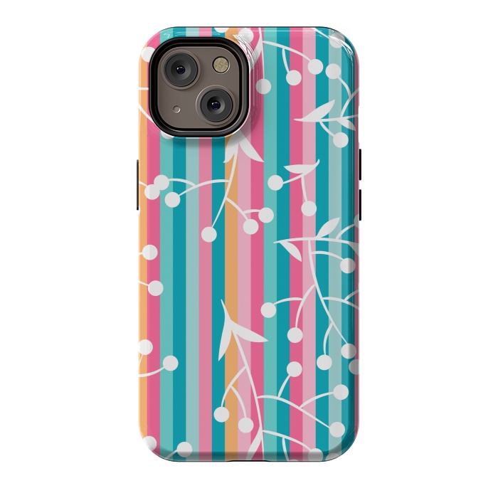 iPhone 14 StrongFit STRIPES WHITE FLORAL PATTERN by MALLIKA