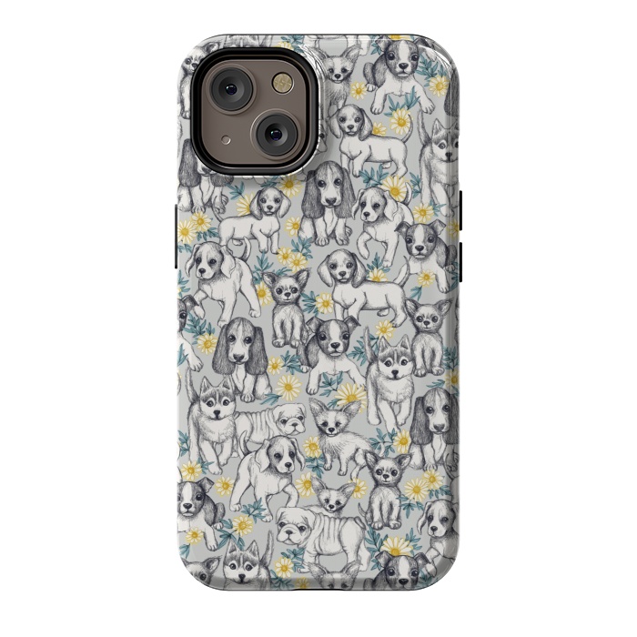 iPhone 14 StrongFit Dogs and Daisies on Grey by Micklyn Le Feuvre